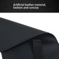 Black artificial leather material with text on a white background