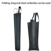 Two black umbrella stands with folded and unfolded umbrellas inside on a white background.