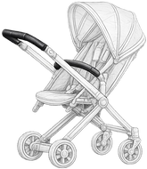Pencil sketch of a baby stroller on a white background