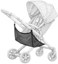 Illustration of a baby stroller with a mesh storage bag attached.