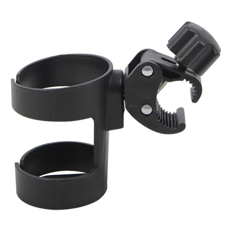 Black cup holder with clamp on a white background
