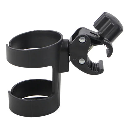 Black cup holder with clamp on a white background