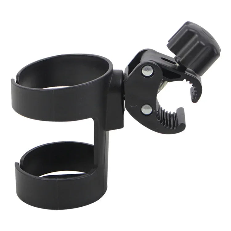 Black cup holder with clamp on a white background