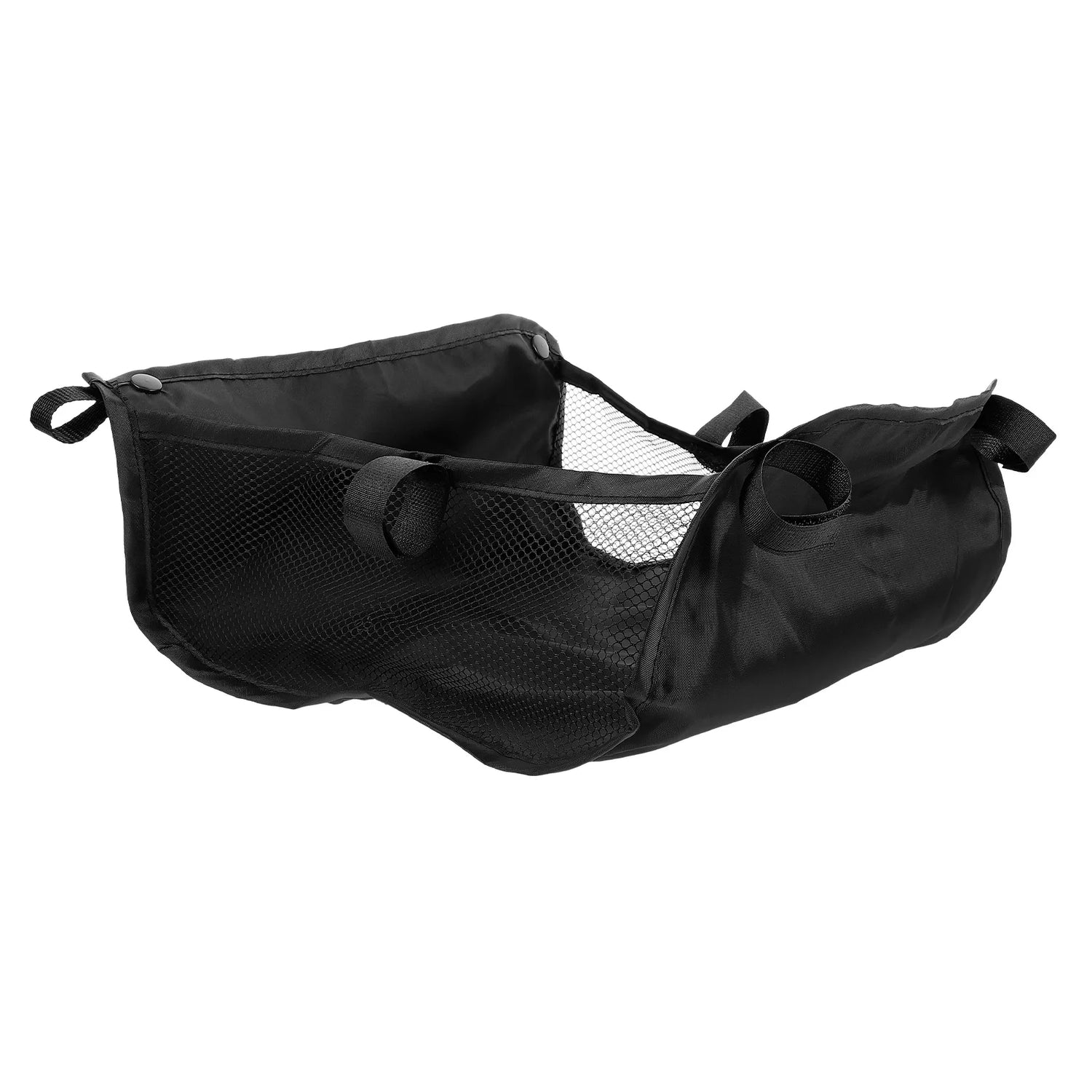 Black dance shoe with mesh side on a white background