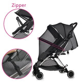 Black stroller with zipper details on a white background