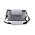 Gray shoulder bag with black straps on a white background