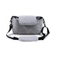 Gray shoulder bag with black straps on a white background