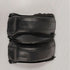 Pair of black leather stroller handle covers on a white background
