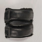 Pair of black leather stroller handle covers on a white background