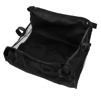 Black mesh bag with handles on a white background