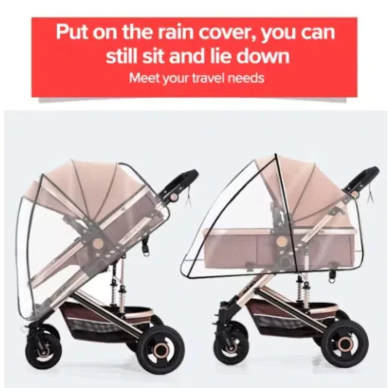 Baby stroller with and without rain cover on a white background