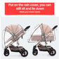 Baby stroller with and without rain cover on a white background