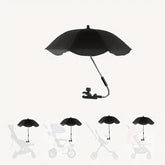 Black umbrella with a clamp attachment on a white background