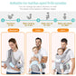 Baby carrier product showing usage stages from newborn to 6 months and beyond.