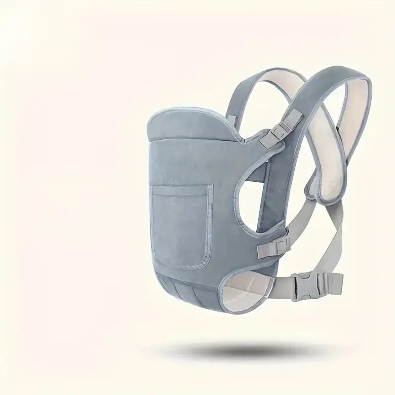 Gray baby carrier on a light beige background
