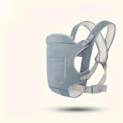 Gray baby carrier on a light beige background