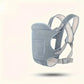 Gray baby carrier on a light beige background