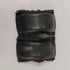 Pair of black leather stroller handle covers on a white background
