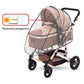 Baby stroller with clear rain cover on a white background