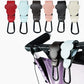 Set of colorful stroller straps with a black carabiner on a white background.