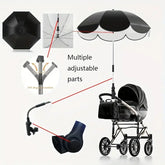 Black umbrella with adjustable parts shown on a white background