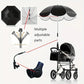 Black umbrella with adjustable parts shown on a white background
