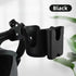 Black  cup and phone holder on a baby stroller handlebar mount 