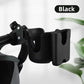 Black  cup and phone holder on a baby stroller handlebar mount 
