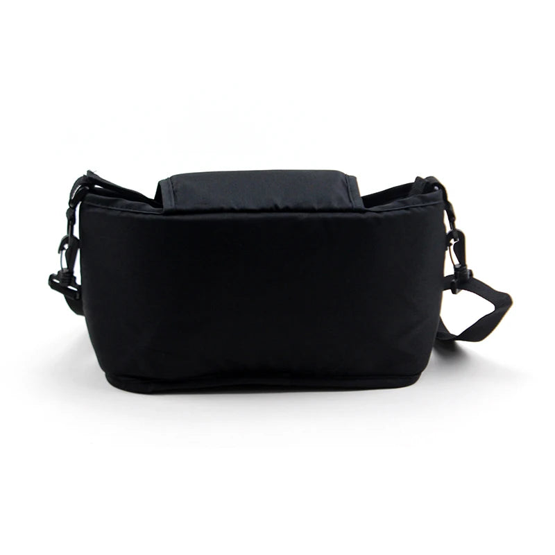 Black bag with straps on a white background