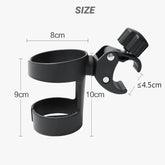 Black cup holder with measurements on a white background