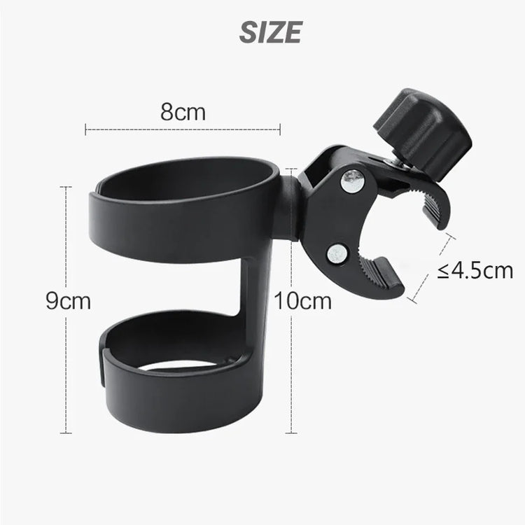Black cup holder with measurements on a white background