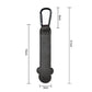 Black keychain with carabiner and measurements on a white background