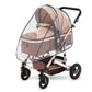 Baby stroller with clear rain cover on a white background